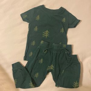 Little James forest green tree shirt and pant set